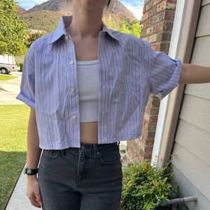 Crop Top - Cropped Button Down - Wide top / blouse summer shirt